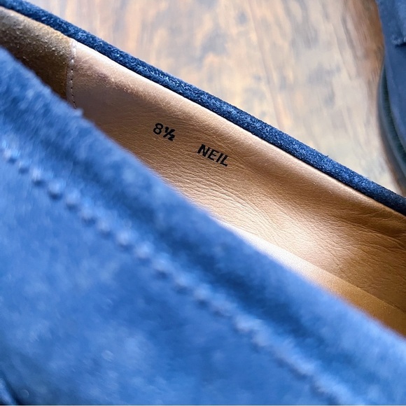 Aquatalia • Neil Loafer slip on weatherproof navy blue suede leather penny - Picture 6 of 12